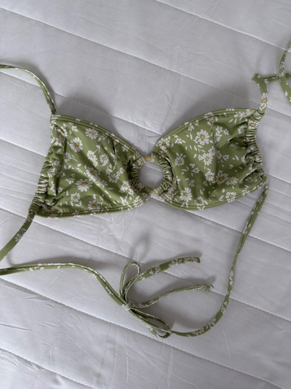 Billabong Olive Green Floral Ring-Front Bikini Top